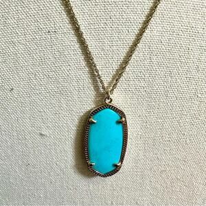 Kendra Scott Rae Necklace Gold Plated Turquoise Blue Long Pendant Jewelry
